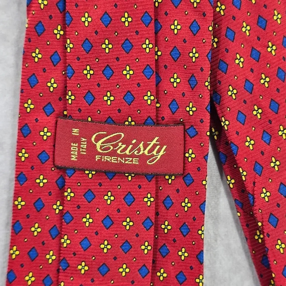 Christy Firenze Red Geometric Floral 100% Silk Italy Men's Neck Tie NWOT - Picture 4 of 6